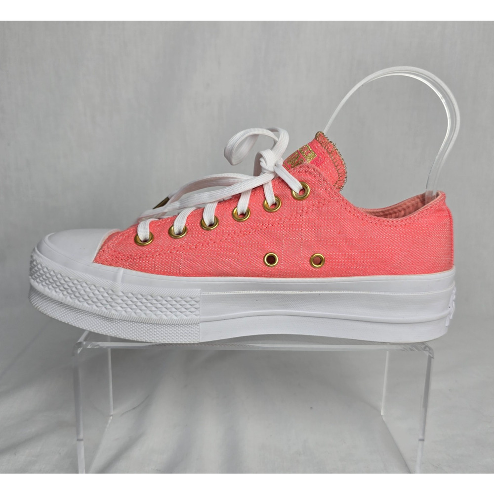 Converse Chuck Taylor All Star Lift Ox Sneakers Women's 8 Coral & White Lace Up - Picture 6 of 13